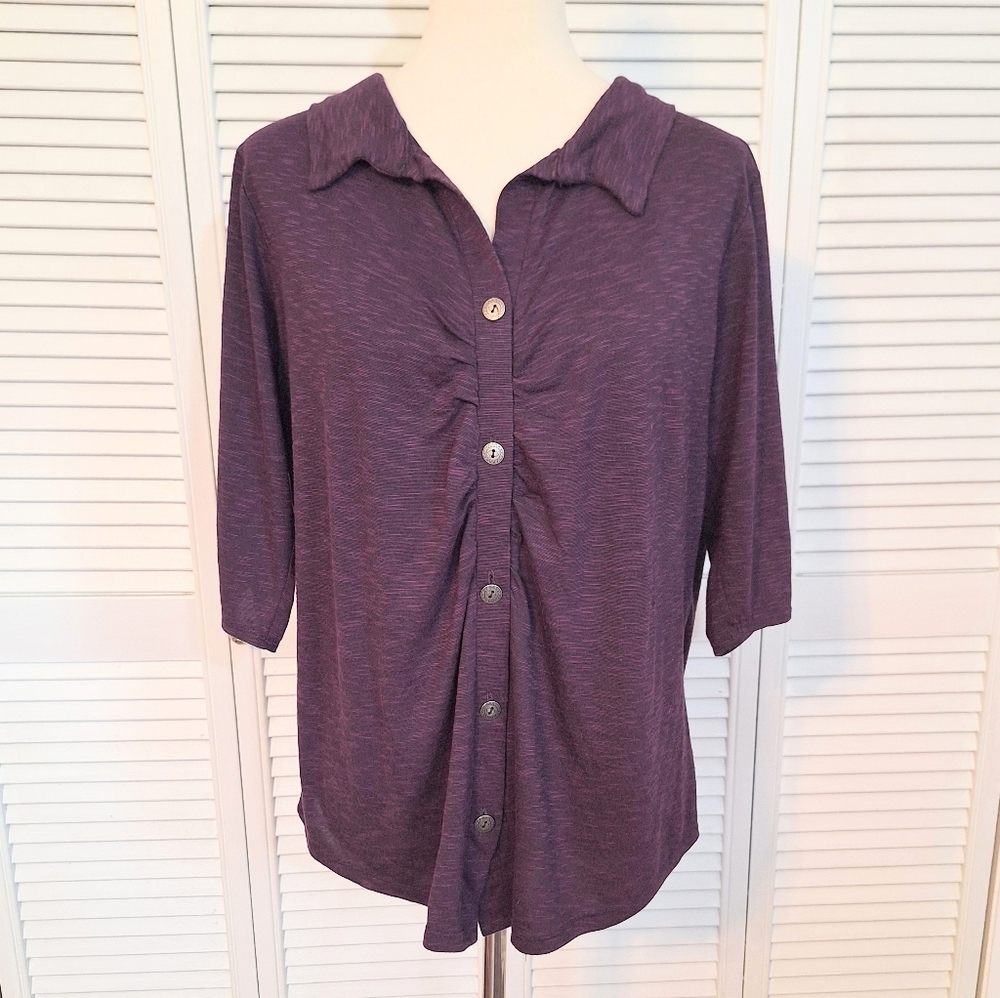 Judith Purple Shadow Stripe Button Down Top 1X